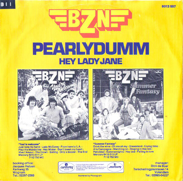 BZN - Pearlydumm (B-Keus) Vinyl Singles Media G / Sleeve Slecht "VINYLSINGLES.NL"