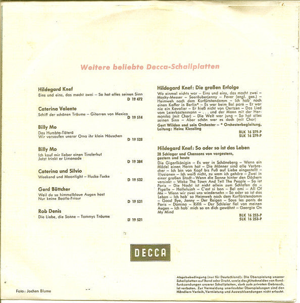 Hildegard Knef - Sei Doch So Wie Damals Vinyl Singles Vinyl Zeer Goed / Hoesje Goed "VINYLSINGLES.NL"