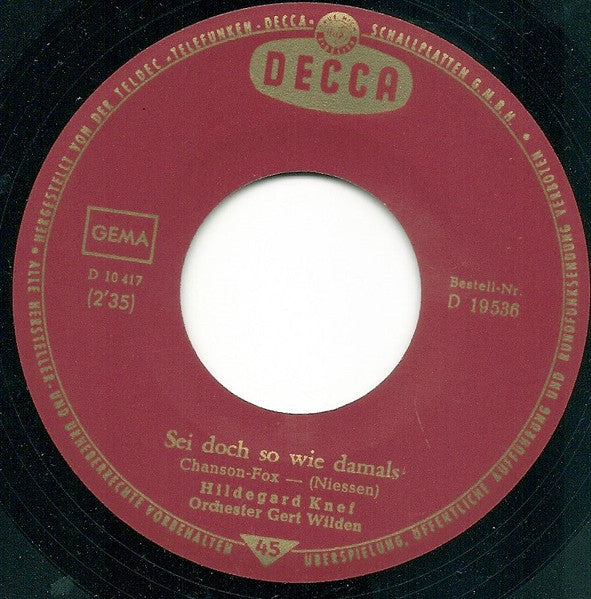 Hildegard Knef - Sei Doch So Wie Damals Vinyl Singles Vinyl Zeer Goed / Hoesje Goed "VINYLSINGLES.NL"