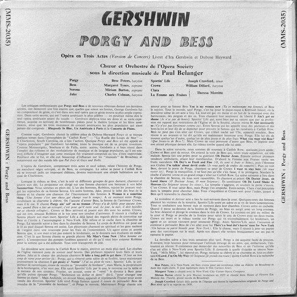 George Gershwin / The Opera Society Orchestra, Paul Belanger – Porgy And Bess (LP) 51539