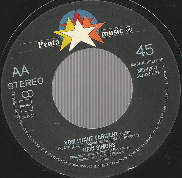 Hein Simons - Geef Me 'N Kans Vinyl Singles Vinyl Zeer Goed / Hoesje Goed "VINYLSINGLES.NL"