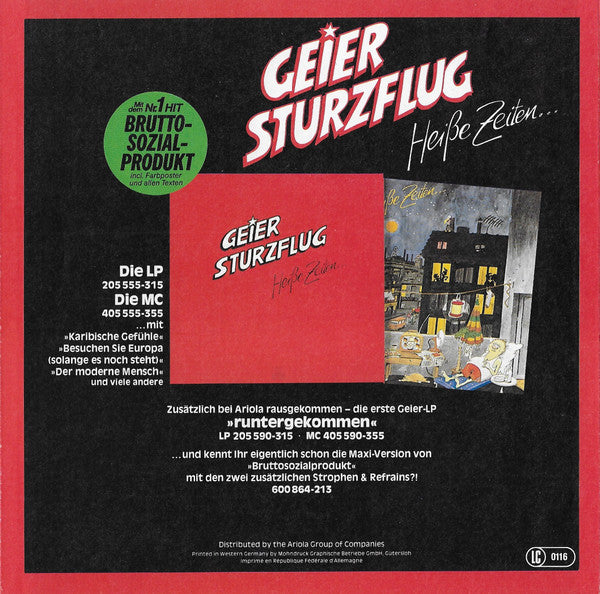 Geier Sturzflug - Besuchen Sie Europa (Solange Es Noch Steht) 40900 Vinyl Singles Vinyl Goed / Hoes Goed