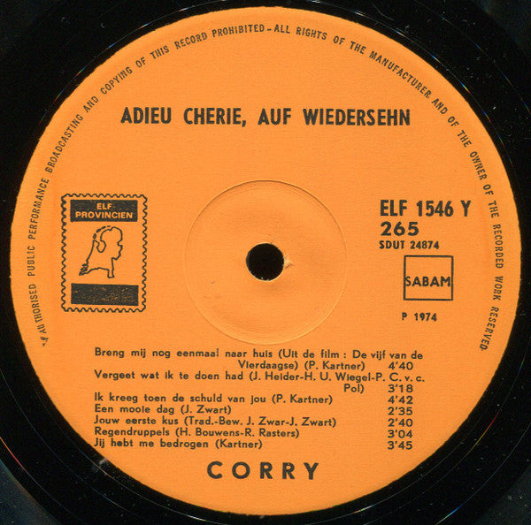 Corry - Adieu Chérie, Auf Wiedersehn (LP) 46596 Vinyl LP JUKEBOXSINGLES.NL   