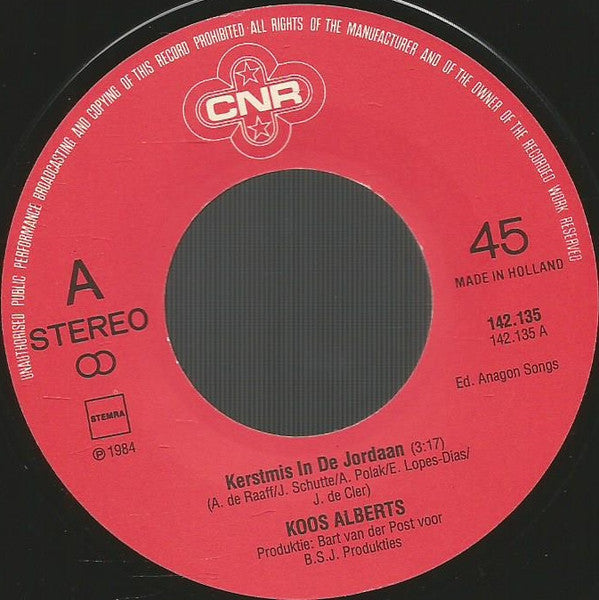 Koos Alberts - Kerstmis In De Jordaan 16264 Vinyl Singles Vinyl Goed / Hoes Goed