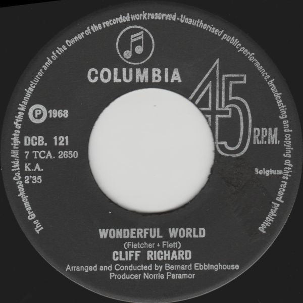 Cliff Richard - Wonderful World Vinyl Singles Vinyl Zeer Goed / Hoesje Generic "VINYLSINGLES.NL"