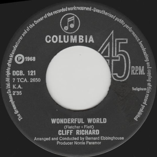 Cliff Richard - Wonderful World Vinyl Singles Vinyl Zeer Goed / Hoesje Generic "VINYLSINGLES.NL"