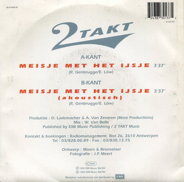2 Takt - Meisje Met Het IJsje 43210 Vinyl Singles Vinyl Goed / Hoes Goed