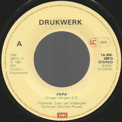 Drukwerk - Pappa 43331 Vinyl Singles Vinyl Goed / Hoesje Slecht "VINYLSINGLES.NL"