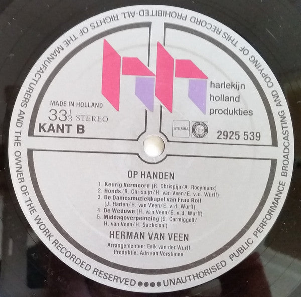 Herman van Veen - Op Handen (LP) Vinyl LP Vinyl Zeer Goed / Hoesje Goed "VINYLSINGLES.NL"