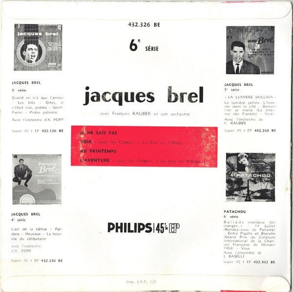 Jacques Brel - 6 40588 Vinyl Singles EP Vinyl Goed / Hoes Goed