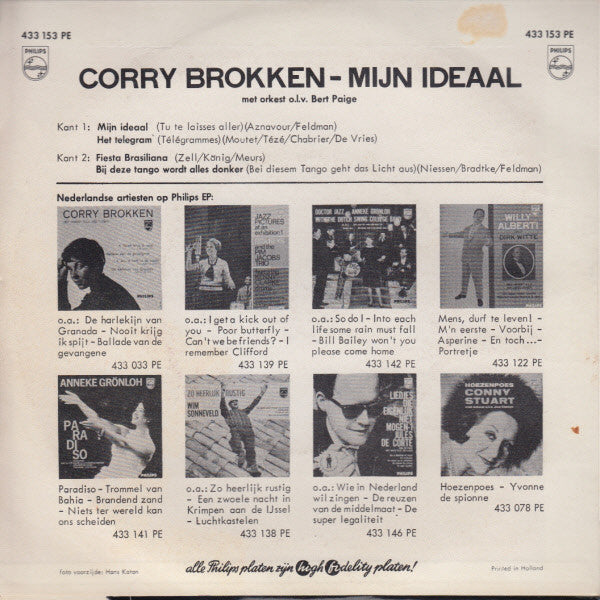 Corry Brokken - Mijn Ideaal 40092 Vinyl Singles EP Vinyl Zeer Goed / Hoesje Goed "VINYLSINGLES.NL"