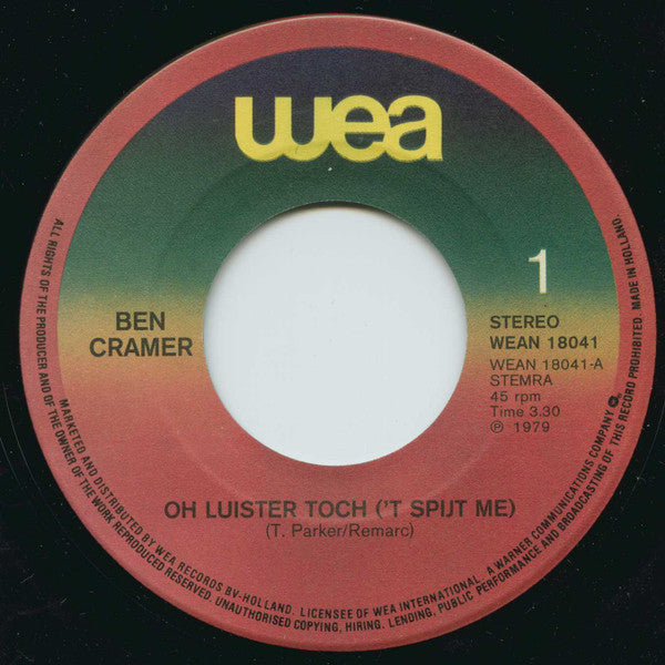 Ben Cramer - Oh Luister Toch 17434 Vinyl Singles Vinyl Zeer Goed / Hoesje Goed "VINYLSINGLES.NL"