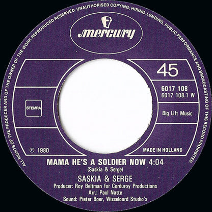 Saskia & Serge - Mama He's A Soldier Now 42080 Vinyl Singles Vinyl Goed / Hoes Generic