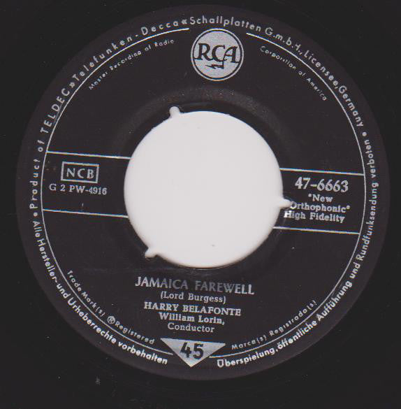 Harry Belafonte - Jamaica Farewell Vinyl Singles Vinyl Zeer Goed / Hoesje Generic "VINYLSINGLES.NL"