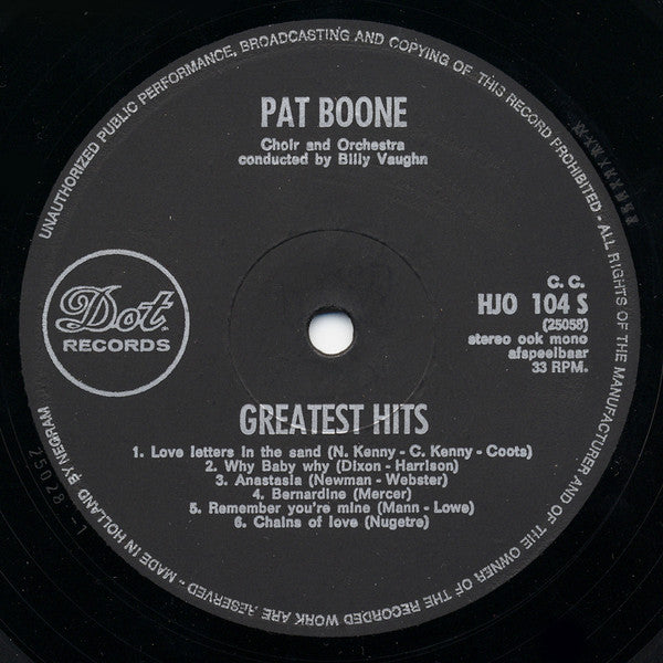 Pat Boone - Greatest Hits (LP) 41846 Vinyl LP JUKEBOXSINGLES.NL   