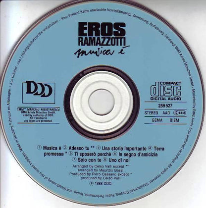 Eros Ramazzotti - Musica É (CD) 70921 Compact Disc Goede Staat