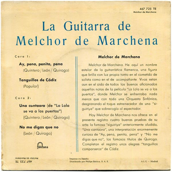 Melchor De Marchena - Ay, Pena Penita, Pena 41100 Vinyl Singles EP Vinyl Goed / Hoes Goed