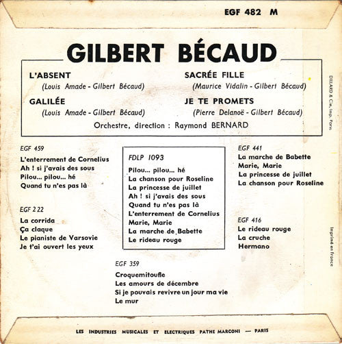Gilbert Bécaud - L'Absent 42387 Vinyl Singles EP Vinyl Goed / Hoes Goed