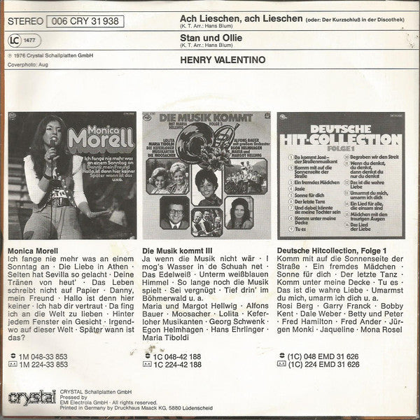 Henry Valentino - Ach Lieschen, Ach Lieschen (oder: Der Kurzschluß In Der Discothek) Vinyl Singles Vinyl Zeer Goed / Hoesje Goed "VINYLSINGLES.NL"