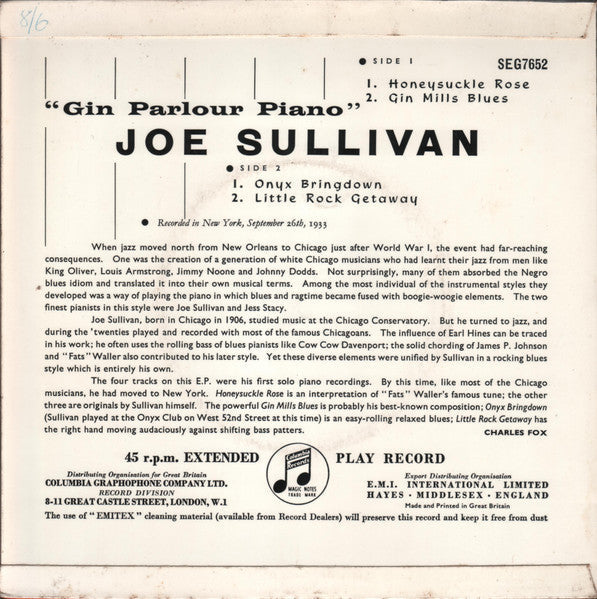 Joe Sullivan - Gin Parlour Piano 42626 Vinyl Singles Vinyl Goed / Hoes Goed