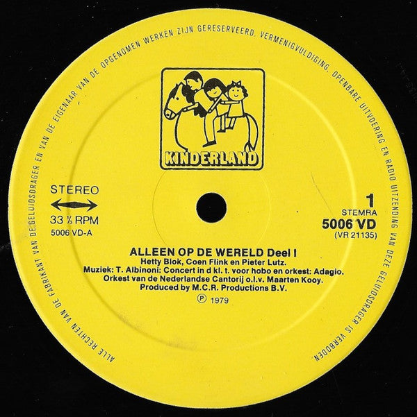 Hetty Blok, Coen Flink, Pieter Lutz - Alleen Op De Wereld (LP) Vinyl LP Vinyl Zeer Goed / Hoesje Goed "VINYLSINGLES.NL"