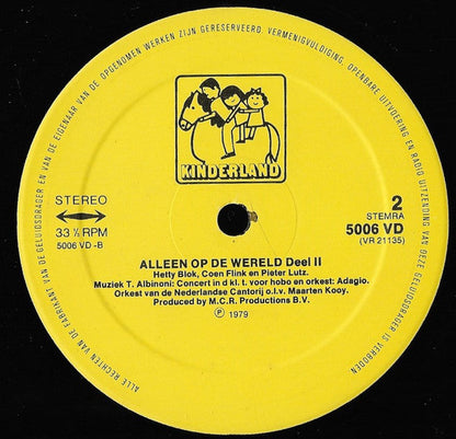 Hetty Blok, Coen Flink, Pieter Lutz - Alleen Op De Wereld (LP) Vinyl LP Vinyl Zeer Goed / Hoesje Goed "VINYLSINGLES.NL"