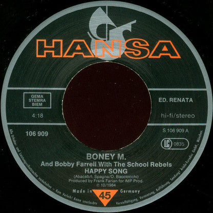 Boney M. And Bobby Farrell With The School-Rebels - Happy Song 43640 Vinyl Singles Vinyl Zeer Goed / Hoesje Goed "VINYLSINGLES.NL"