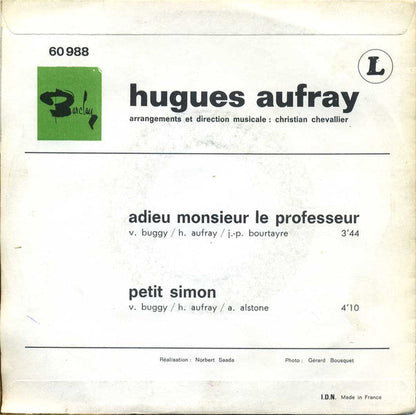 Hugues Aufray ‎- Adieu Monsieur Le Professeur Vinyl Singles Vinyl Zeer Goed / Hoesje Goed "VINYLSINGLES.NL"