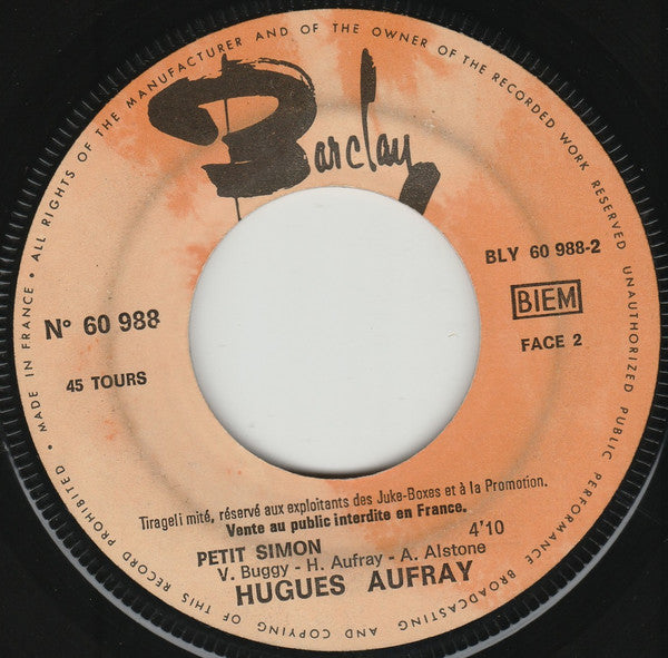Hugues Aufray ‎- Adieu Monsieur Le Professeur Vinyl Singles Vinyl Zeer Goed / Hoesje Goed "VINYLSINGLES.NL"