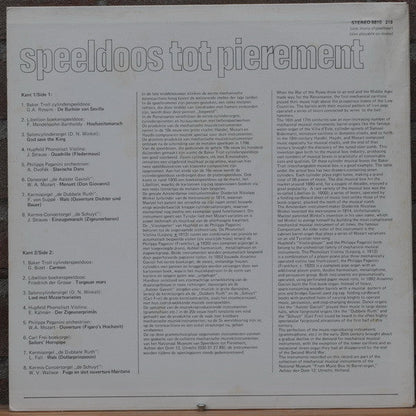Unknown Artist - Speeldoos Tot Pierement (Klassieke Melodieën) (LP) 52198 Vinyl LP Vinyl Goed / Hoes Goed