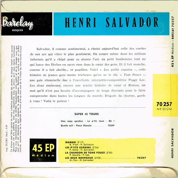 Henri Salvador - Maman Vinyl Singles EP Vinyl Zeer Goed / Hoesje Goed "VINYLSINGLES.NL"