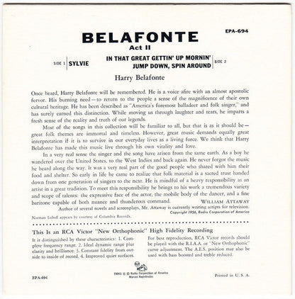 Harry Belafonte - Belafonte - Act * Vinyl Singles Vinyl Zeer Goed / Hoesje Goed "VINYLSINGLES.NL"