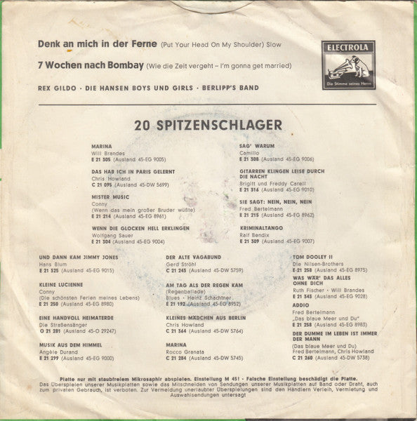 Rex Gildo - Denk An Mich In Der Ferne 05068 Vinyl Singles Vinyl Goed / Hoes Goed