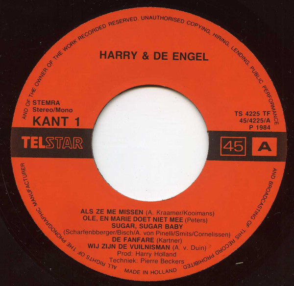 Harry En de Engel - Als Ze Me Missen Vinyl Singles Vinyl Zeer Goed / Hoesje Goed "VINYLSINGLES.NL"