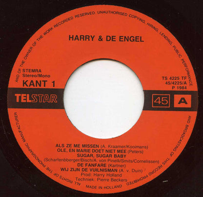 Harry En de Engel - Als Ze Me Missen Vinyl Singles Vinyl Zeer Goed / Hoesje Goed "VINYLSINGLES.NL"