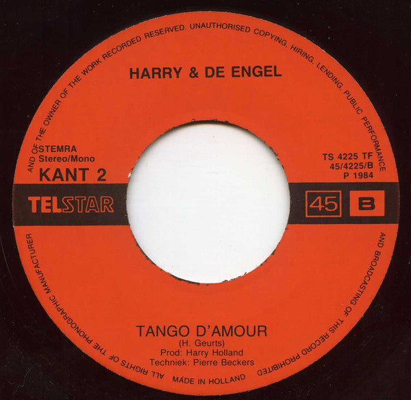 Harry En de Engel - Als Ze Me Missen Vinyl Singles Vinyl Zeer Goed / Hoesje Goed "VINYLSINGLES.NL"