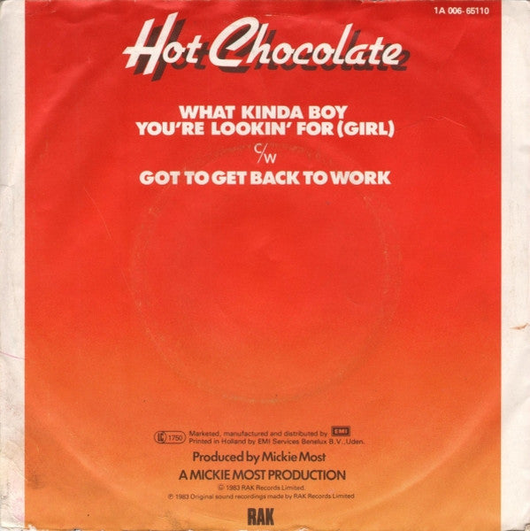 Hot Chocolate - What Kinda Boy You're Lookin' For (Girl) Vinyl Singles Vinyl Zeer Goed / Hoesje Goed "VINYLSINGLES.NL"