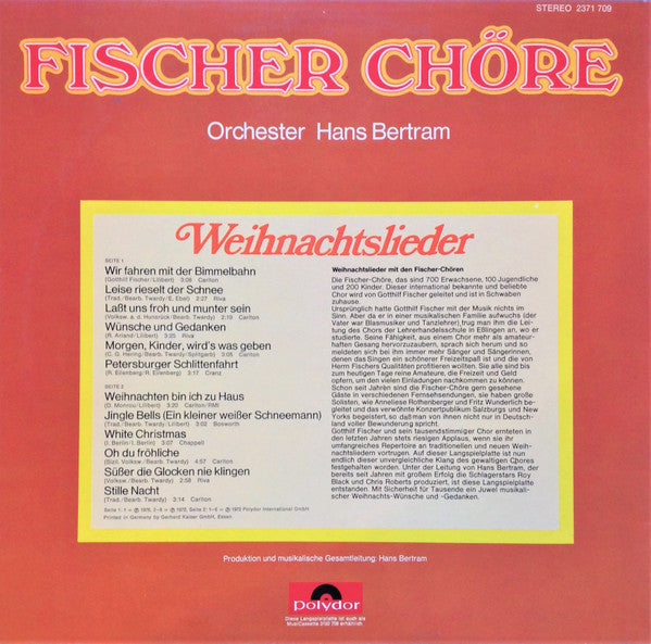 Fischer Chöre - Die Schönsten Weihnachtslieder (LP) Vinyl LP Vinyl Zeer Goed / Hoesje Goed "VINYLSINGLES.NL"