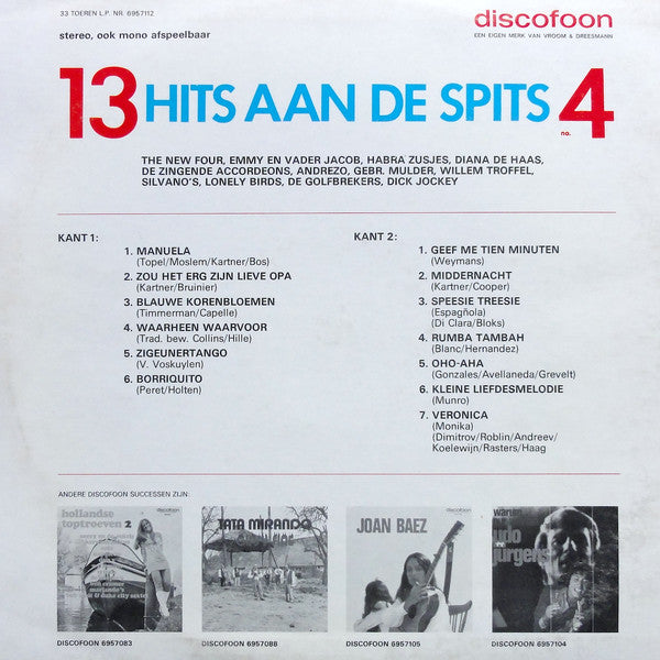 Various - 13 Hits Aan De Spits No. 4 (LP) 51626 Vinyl LP Vinyl Goed / Hoes Goed