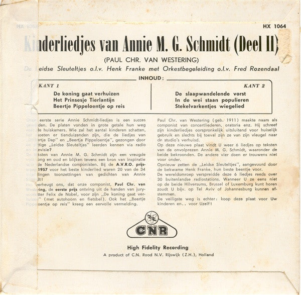 Leidse Sleuteltjes - Kinderliedjes Van Annie M.G. Schmidt (Deel II) 42589 Vinyl Singles EP Vinyl Goed / Hoes Goed