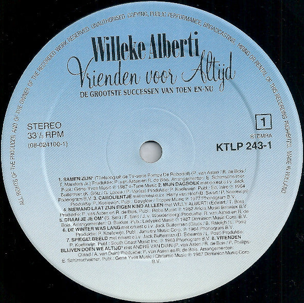 Willeke Alberti - Vrienden Voor Altijd - De Grootste Successen Van Toen-En-Nu (LP) 52204 Vinyl LP Vinyl Goed / Hoes Goed