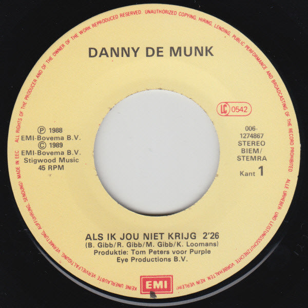 Danny de Munk - Als Ik Jou Niet Krijg 33980 Vinyl Singles Vinyl Zeer Goed / Hoesje Goed "VINYLSINGLES.NL"