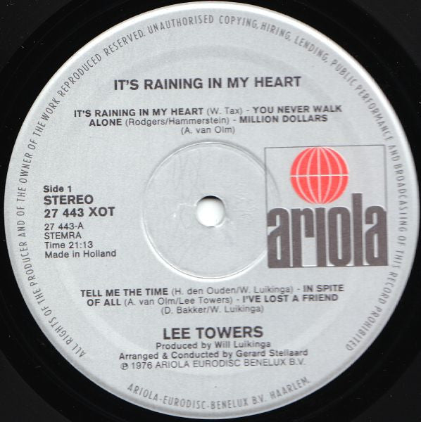 Lee Towers - It's Raining In My Heart (LP) 48145 Vinyl LP JUKEBOXSINGLES.NL   