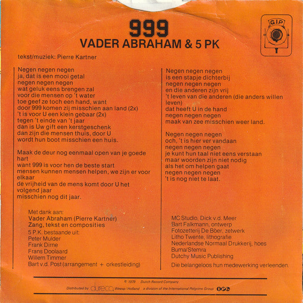 Vader Abraham En Zijn 5 PK - 999 02078 Vinyl Singles Vinyl Goed / Hoes Goed
