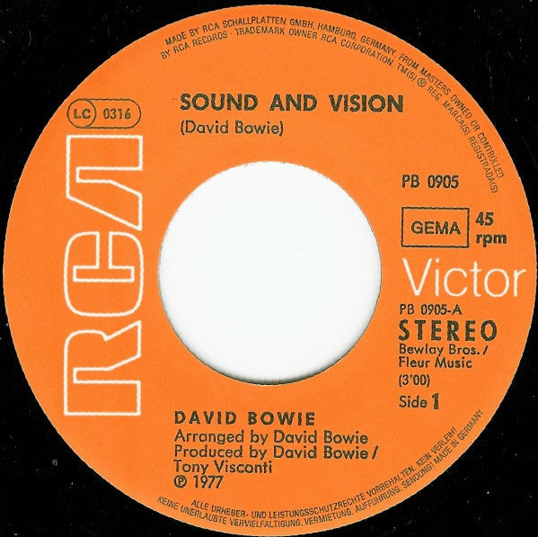 David Bowie - Sound And Vision Vinyl Singles Vinyl Zeer Goed / Hoesje Generic "VINYLSINGLES.NL"