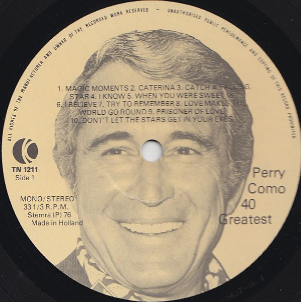 Perry Como - 40 Greatest (LP) 48036 Vinyl LP Dubbel JUKEBOXSINGLES.NL   