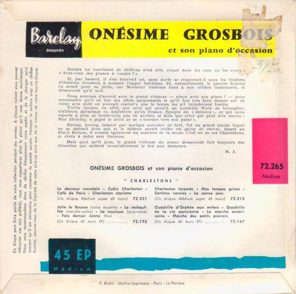 Onésime Grosbois Et Son Piano D'Occasion - Oi Lambeth Walk 41430 Vinyl Singles EP Vinyl Goed / Hoes Goed