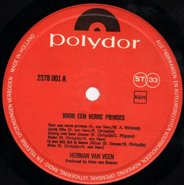 Herman van Veen - Voor Een Verre Prinses (LP) 51129 Vinyl LP Vinyl Zeer Goed / Hoesje Goed "VINYLSINGLES.NL"