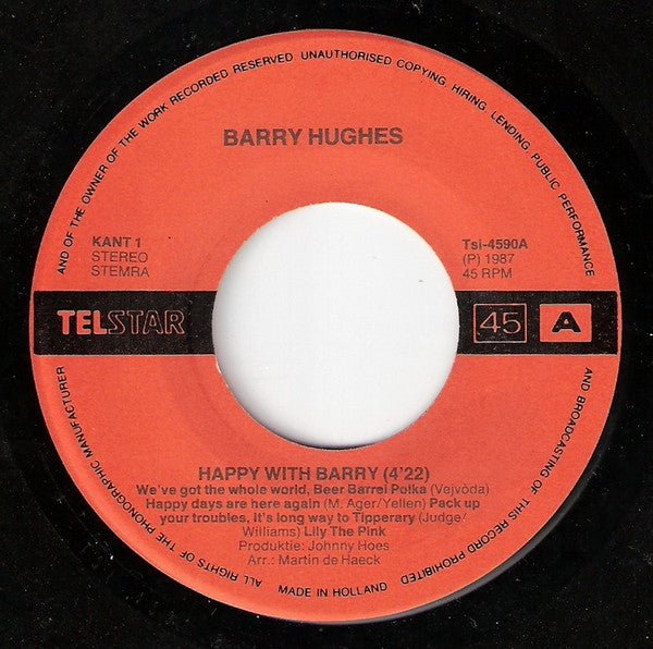 Barry Hughes - Happy With Barry Vinyl Singles Vinyl Zeer Goed / Hoesje Goed "VINYLSINGLES.NL"