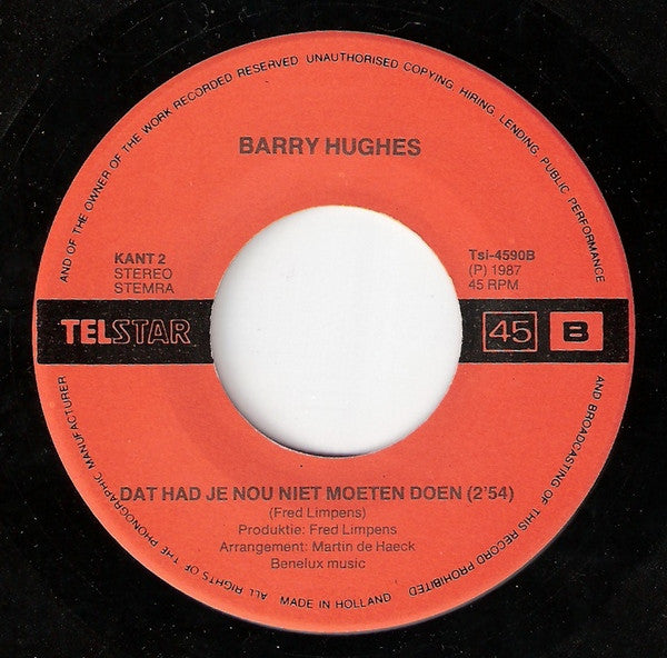 Barry Hughes - Happy With Barry Vinyl Singles Vinyl Zeer Goed / Hoesje Goed "VINYLSINGLES.NL"